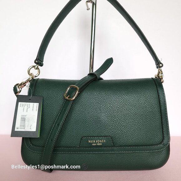 KATE SPADE Hudson Pebbled Leather Medium Flap Convertible Shoulder Bag-Northern⭐ - Picture 16 of 16